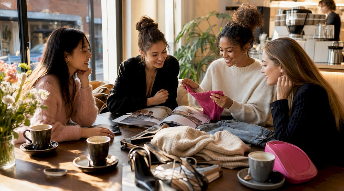 Women discussing girls night out dress codes in living room