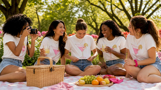 Diverse women wearing matching group outing shirts outdoors