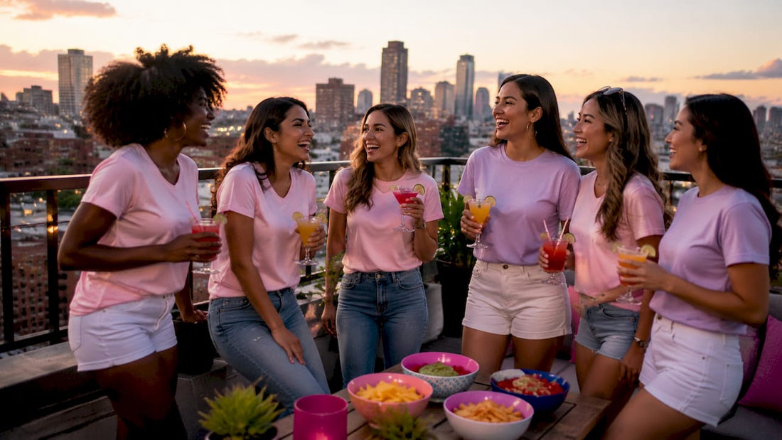 Group outdoors wearing squad shirts smiling