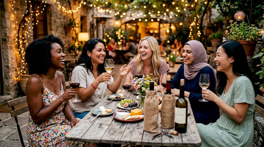 Group of women enjoying wine tasting game