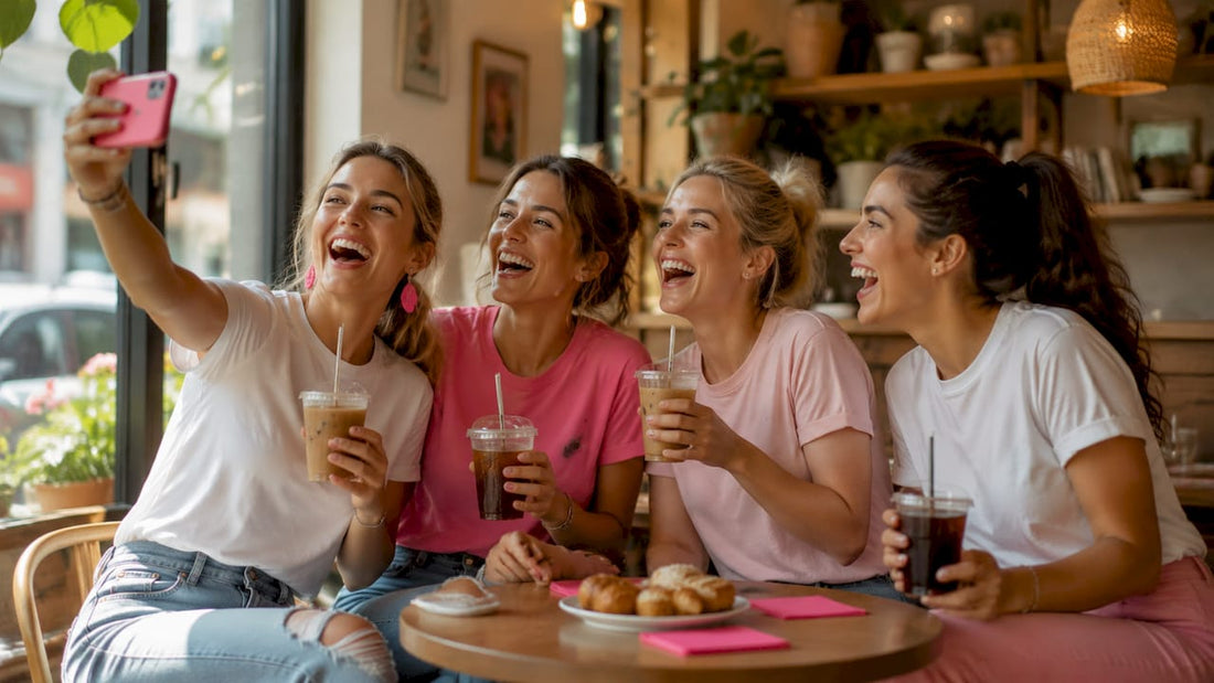 Group of women wearing funny squad shirts outdoors