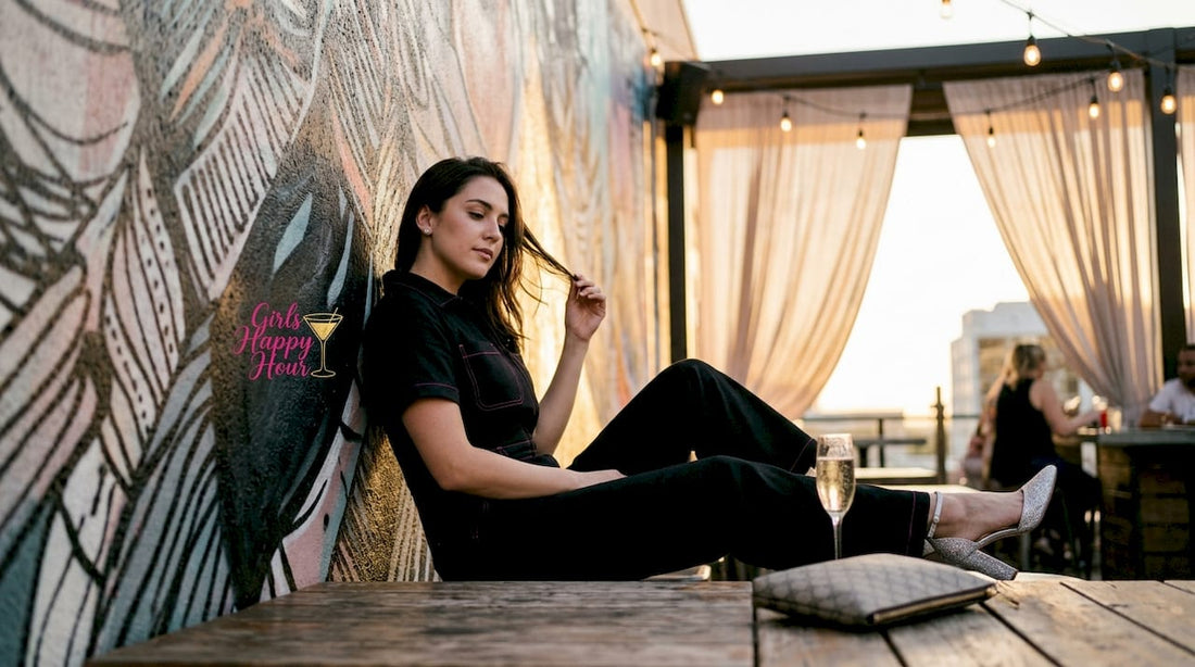 Woman adjusting bracelet in lounge, stylish outfit