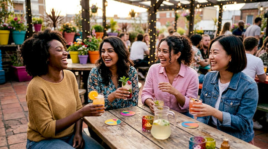 Group of women laughing together at lounge table