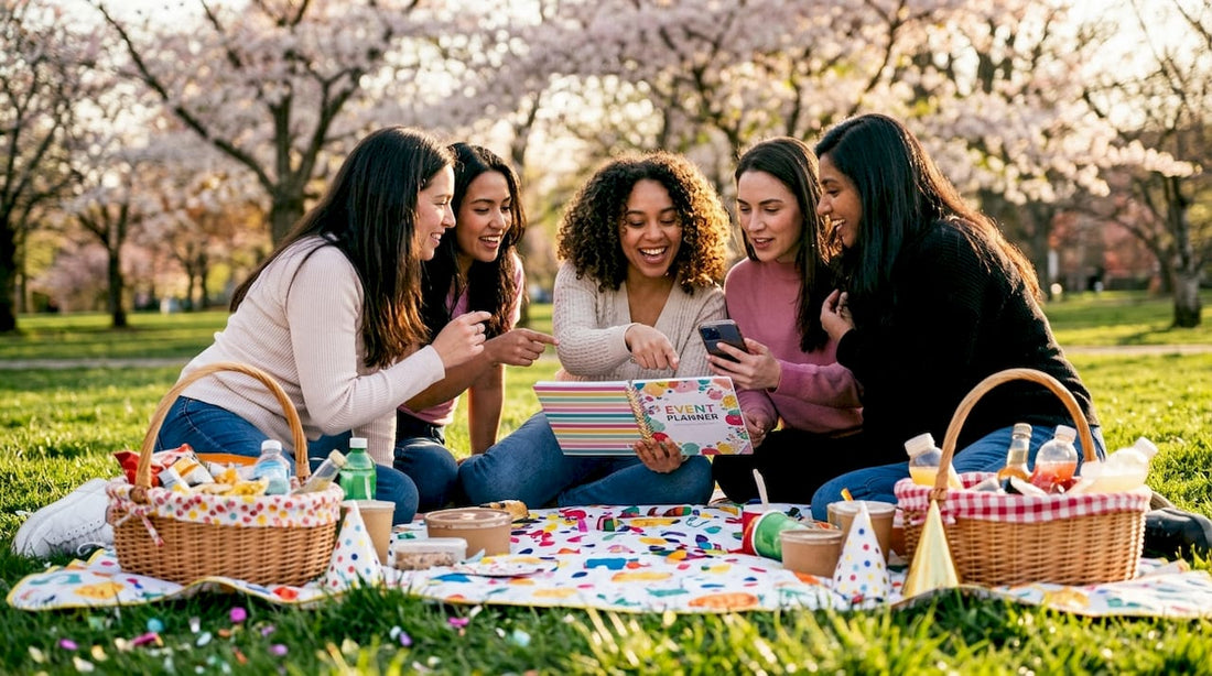 Women planning girls night out around table