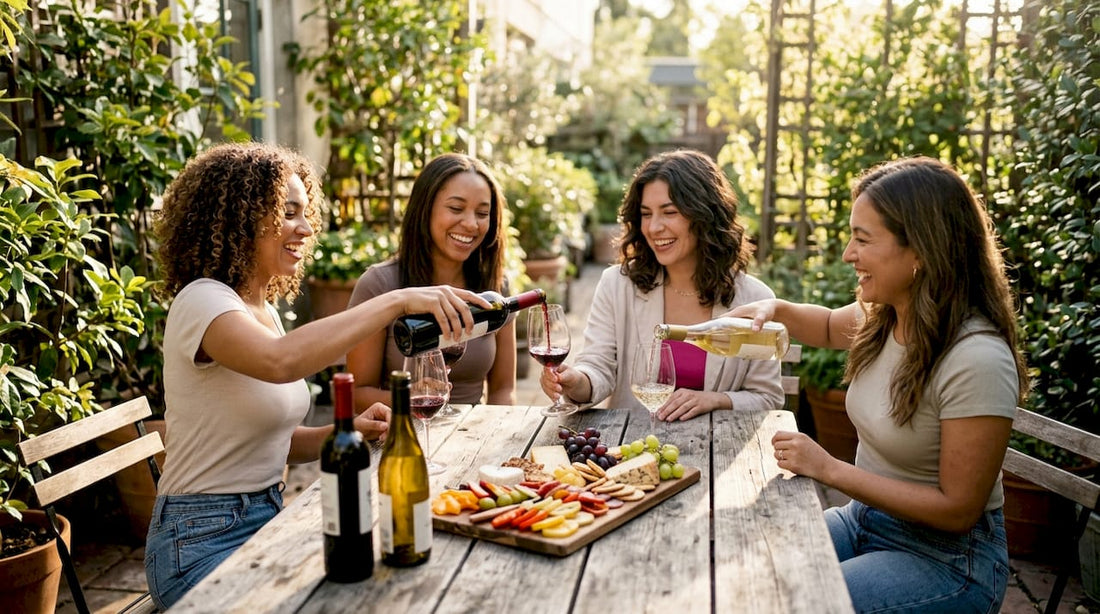 Friends enjoying casual wine night together