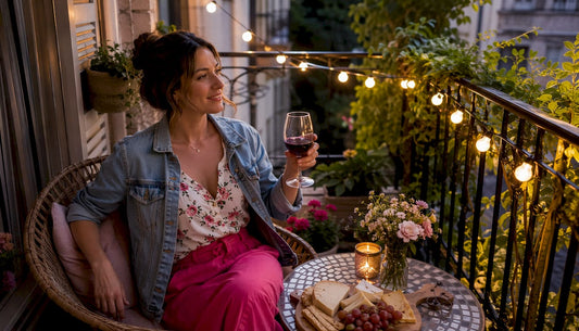 Woman enjoying wine at home on couch