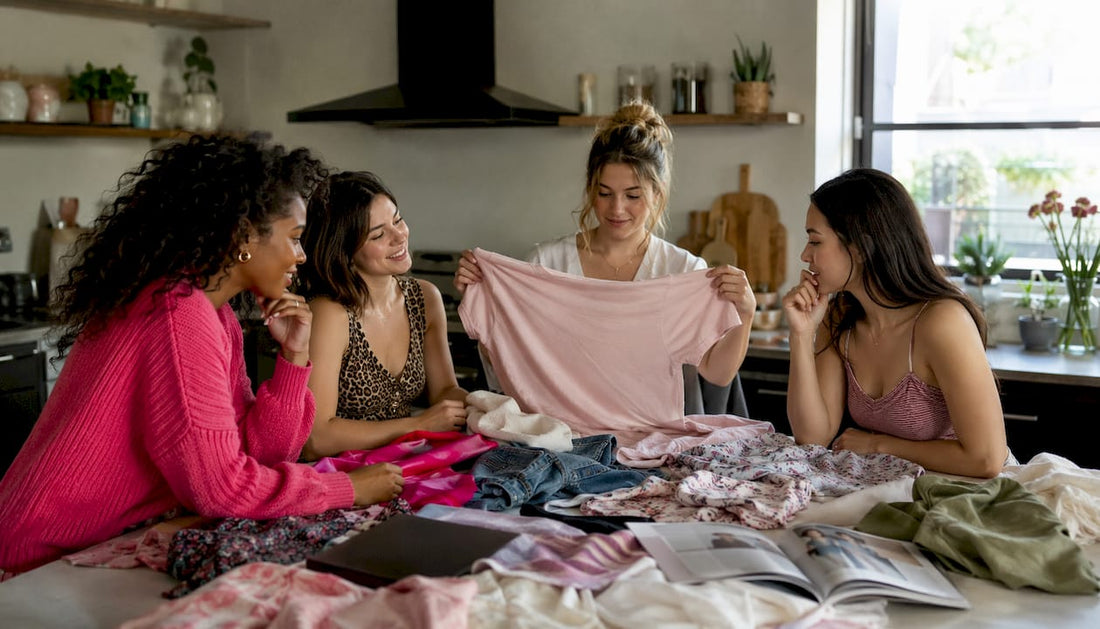 Group planning coordinated girls night outfits