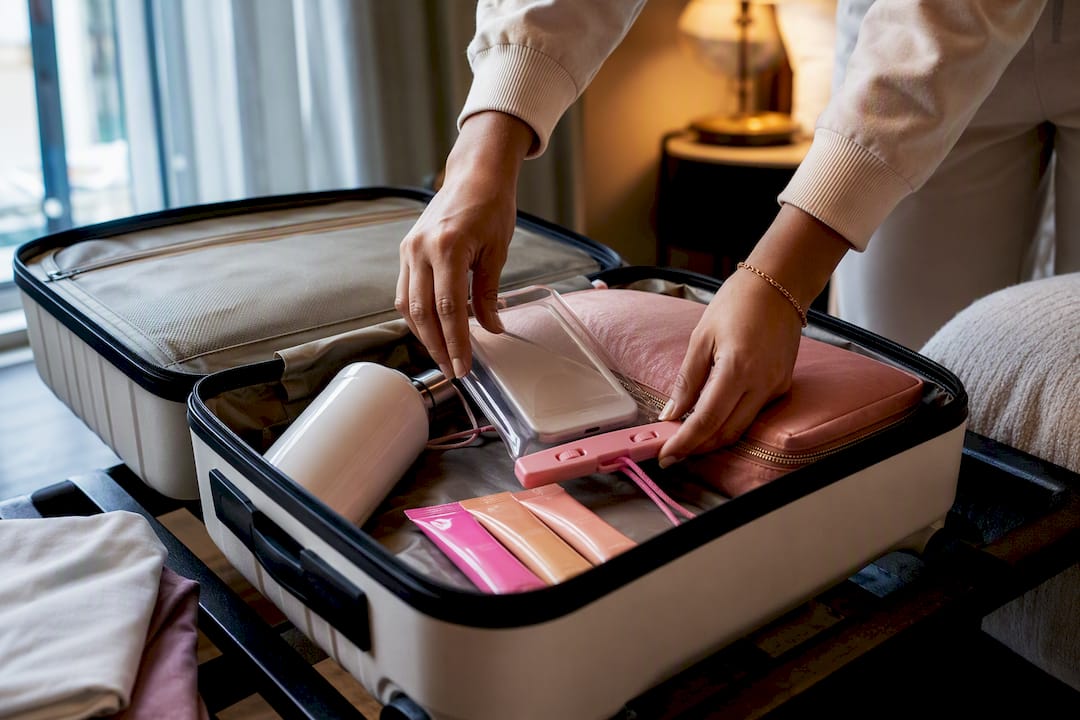Hands packing bachelorette trip essentials