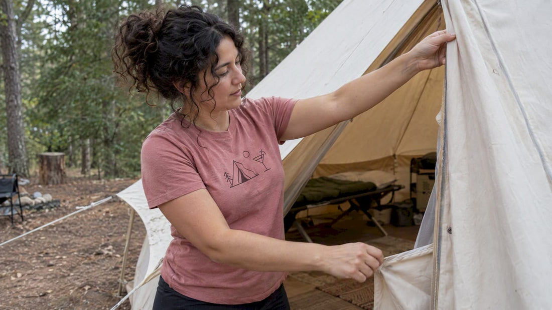 Woman wearing a glamping graphic T-shirt